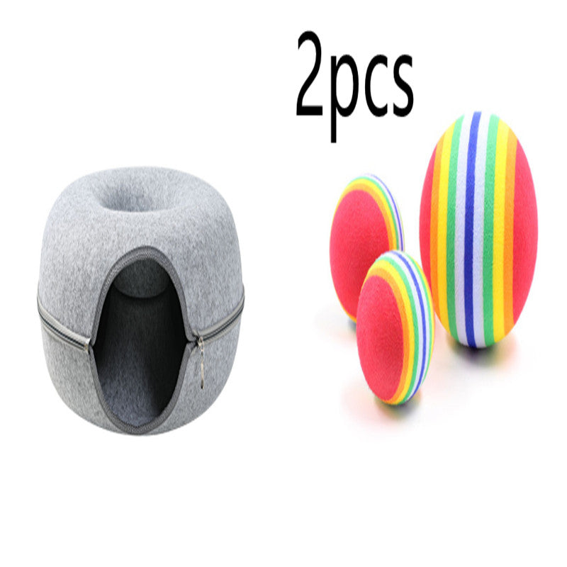 Four Seasons Available Cat Nest Round Woolen Felt Pet Dual-use Cat Nest Tunnel Interactive Training Toy Grey Felt Cat Nest - Pets Crazy Shops