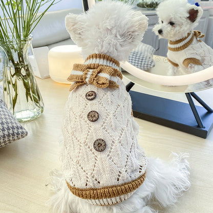 Bowknot Dog Clothes Cat Costume Hollow Knit Dog Sweater - Pets Crazy Shops