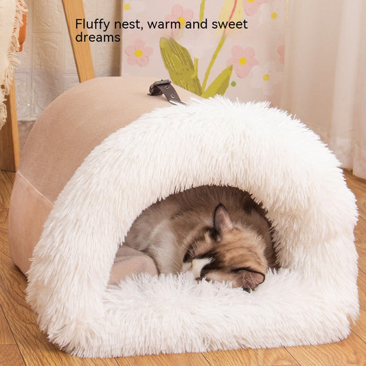 Plush Pet Nest Bed | Warm & Cosy Dog & Cat House for Autumn & Winter