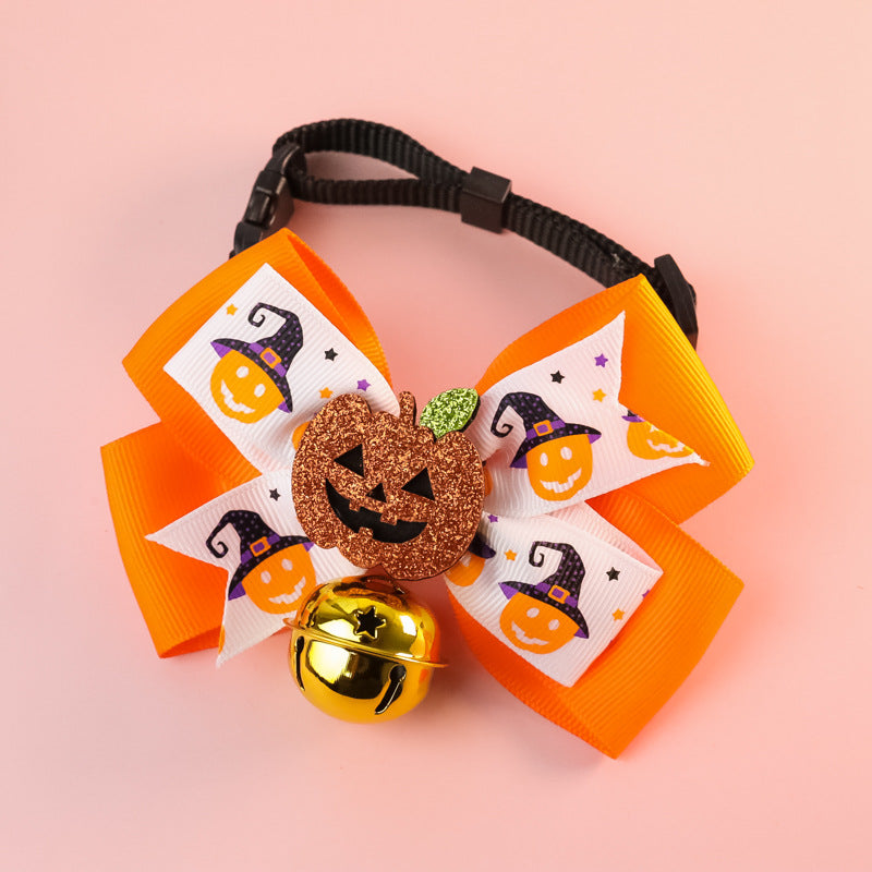 Pet Cat Dog Pumpkin Bow Tie Big Bell Decorations - Pets Crazy Shops
