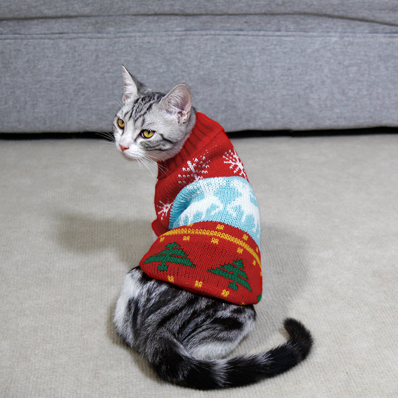 Dog Cat Sweater Pet Christmas Knitting High Collar Clothes - Pets Crazy Shops