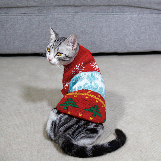 Dog Cat Sweater Pet Christmas Knitting High Collar Clothes - Pets Crazy Shops