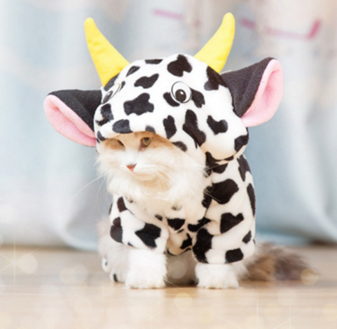New Pet Dog Cat Coat Warm Cow Costume Sweatshirt Hooded Clothing Sweater Winter Clothes Cat Clothing Jumpsuits Cow - Pets Crazy Shops