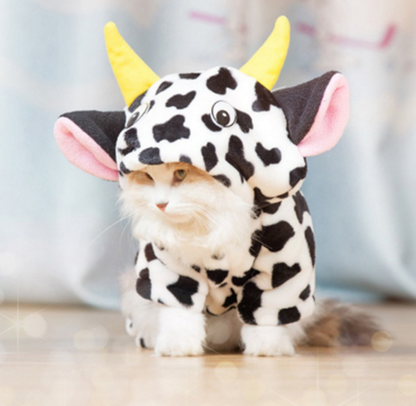 New Pet Dog Cat Coat Warm Cow Costume Sweatshirt Hooded Clothing Sweater Winter Clothes Cat Clothing Jumpsuits Cow - Pets Crazy Shops