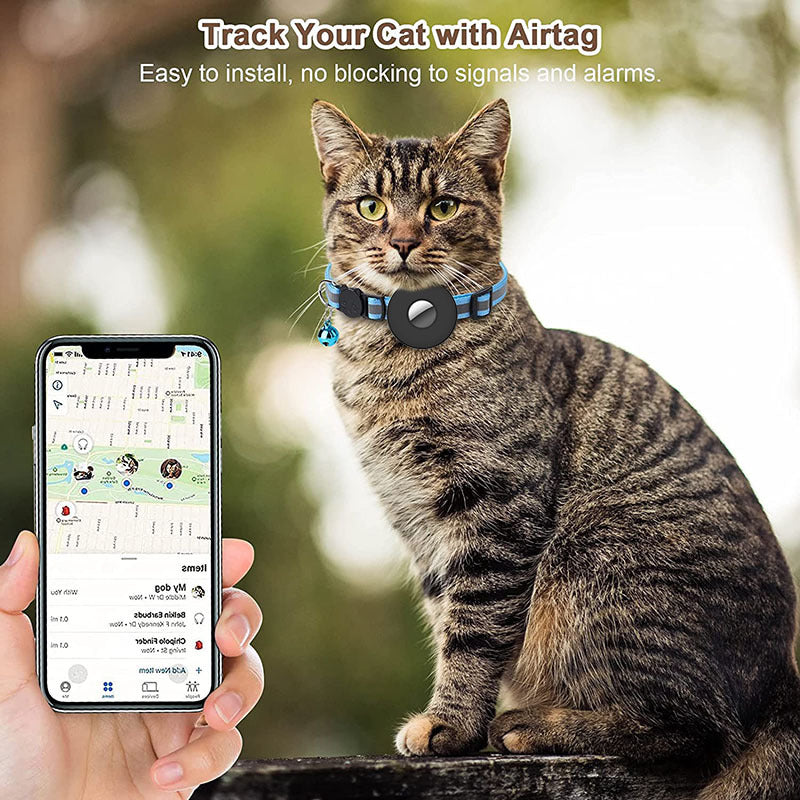 Airtag Pet Collar With Bell Reflective Adjustable Anti-lost Cat Dog Collar - Pets Crazy Shops