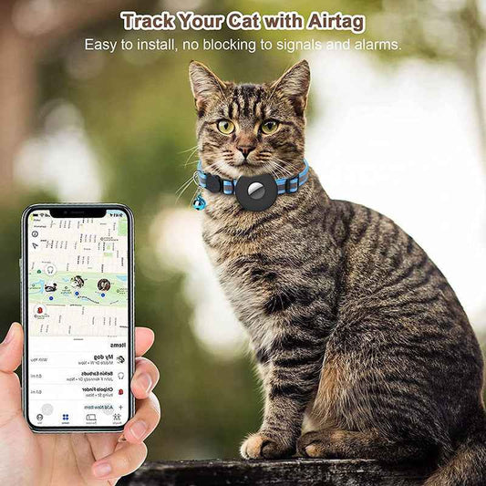 Airtag Pet Collar With Bell Reflective Adjustable Anti-lost Cat Dog Collar  -  - Pets Crazy Shops -