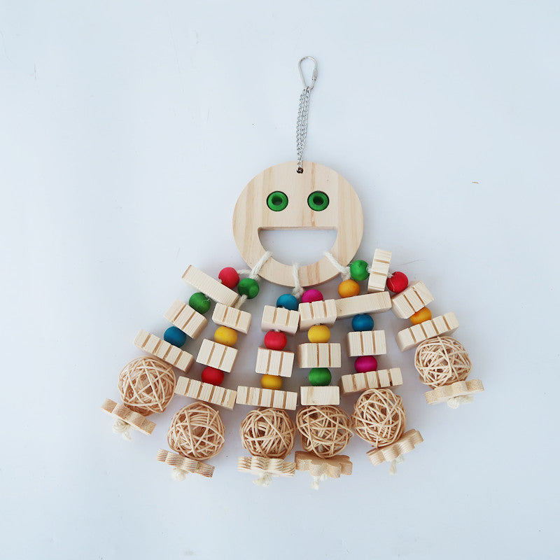 Parrot Toy Bird Supplies Cartoon Wooded Bite Big String Slotted Building Blocks Molar Embedded Beads Treasure Hunting Toys - Pets Crazy Shops
