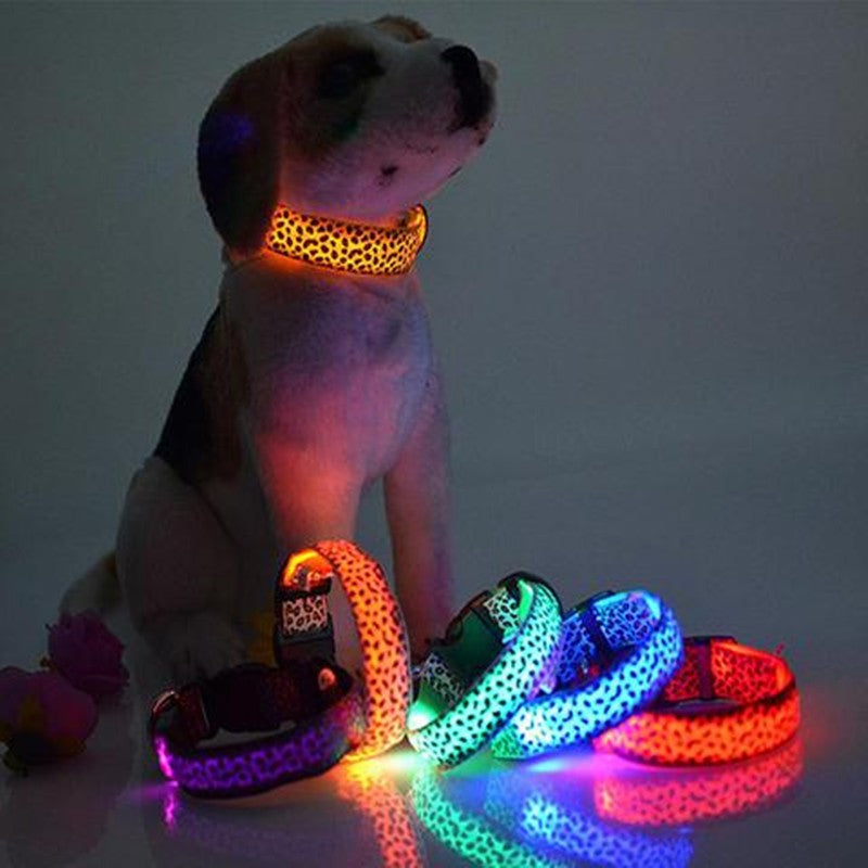 LED Dog Collar Safety Adjustable Nylon Leopard Pet Collar - Pets Crazy Shops