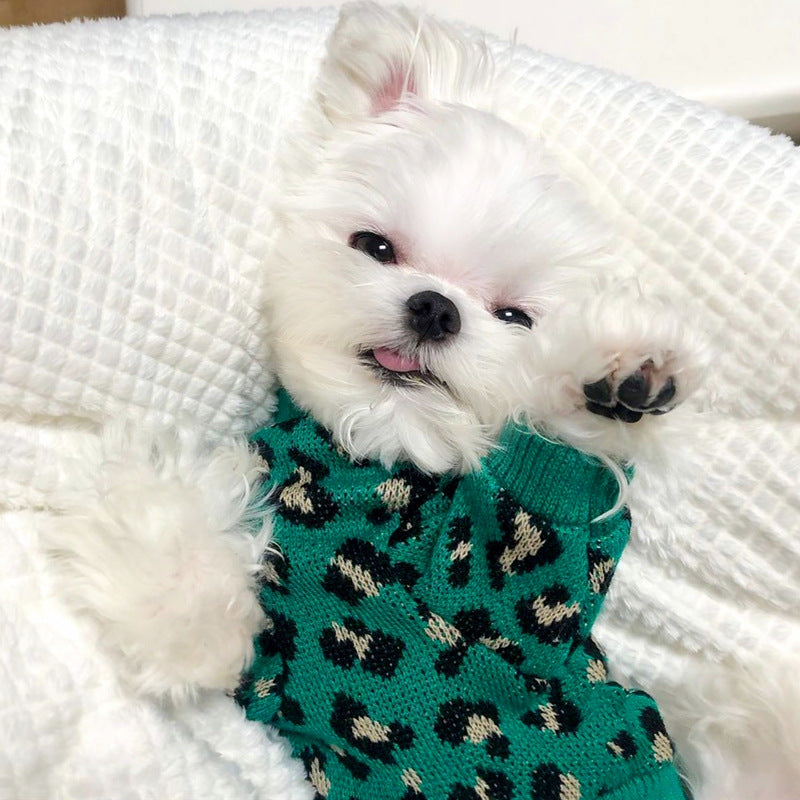 Knitted Dog Leopard-print Sweater Small Dog Pet Dog Cat Clothes - Pets Crazy Shops