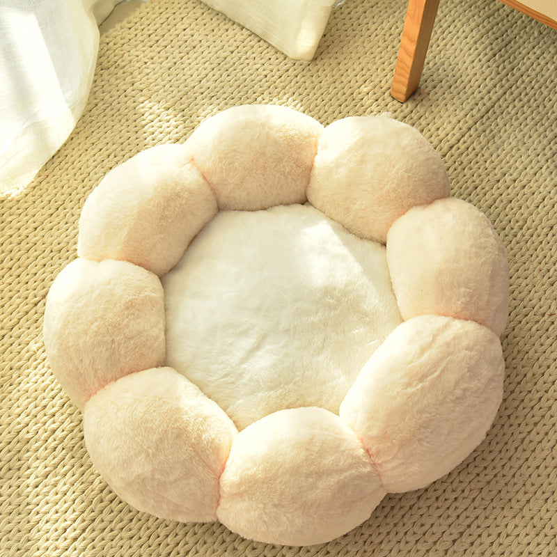 Autumn Winter Plus Velvet Thick Round Flower Cat Litter Kennel - Pets Crazy Shops
