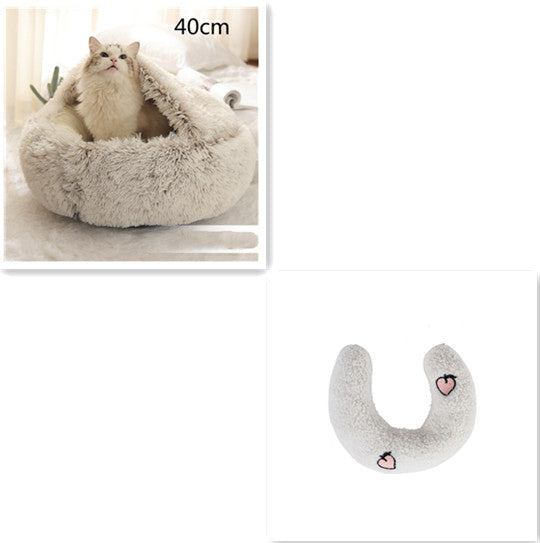 2 In 1 Dog And Cat Bed Pet Winter Bed Round Plush Warm Bed House Soft Long Plush Pets Bed - Pets Crazy Shops