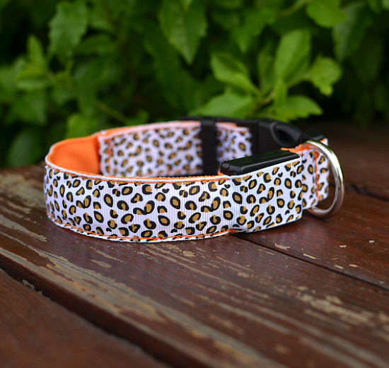 LED Dog Collar Safety Adjustable Nylon Leopard Pet Collar - Pets Crazy Shops