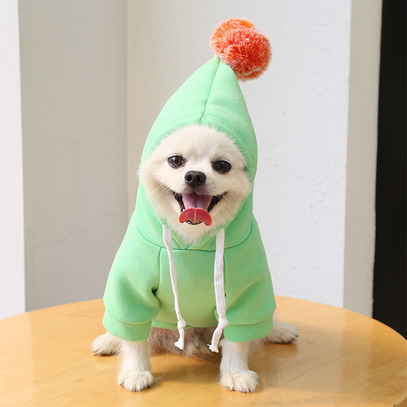 Fruit Dog Clothes Two-legged Hooded Outfits Green Fleece Clothing Autumn Winter Hoodies - Pets Crazy Shops