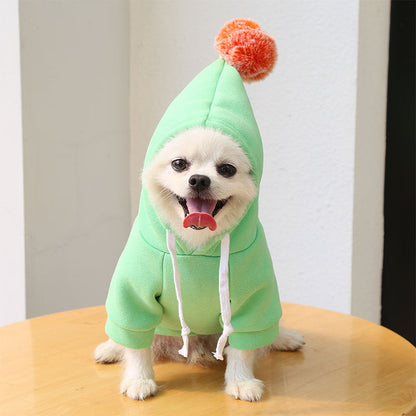 Fruit Dog Clothes Two-legged Hooded Outfits Green Fleece Clothing Autumn Winter Hoodies - Pets Crazy Shops