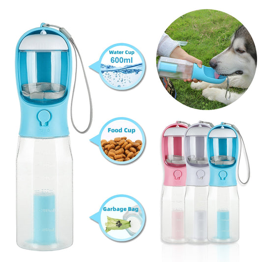 Portable Cat Dog Water Bottle Food Feeder Drinker Poop Dispenser 3 In 1 Leak-proof Multifunctional Dog Water Bottle Pet Products  -  - Pets Crazy Shops -