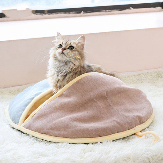 Round Fan Cotton And Linen Wool Warm Semi Enclosed Pet Nest For Cat Small Dog - Pets Crazy Shops