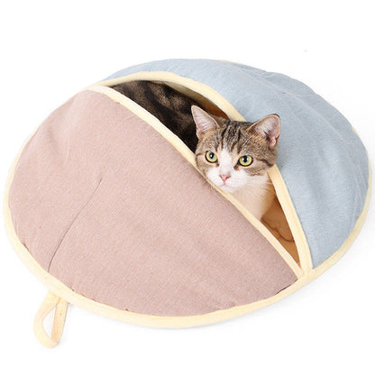 Round Fan Cotton And Linen Wool Warm Semi Enclosed Pet Nest For Cat Small Dog - Pets Crazy Shops