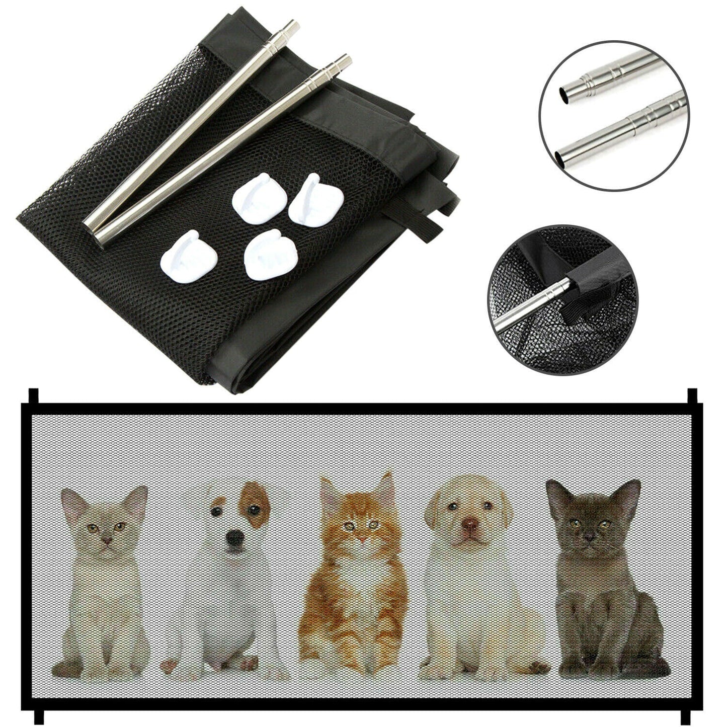Pets Dog Cat Baby Safety Gate Mesh Fence Magic Portable Guard Net Stairs Doors - Pets Crazy Shops