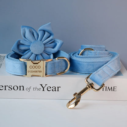 Blue Velvet Dog Collar Dog Rope Pet Collar - Pets Crazy Shops