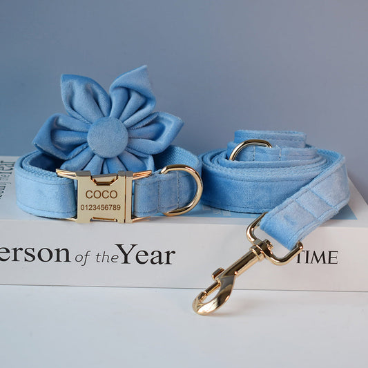 Blue Velvet Dog Collar Dog Rope Pet Collar - Pets Crazy Shops