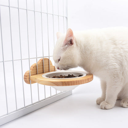 Pet Supplies Ceramic Bowl Solid Wood Stand - Pets Crazy Shops