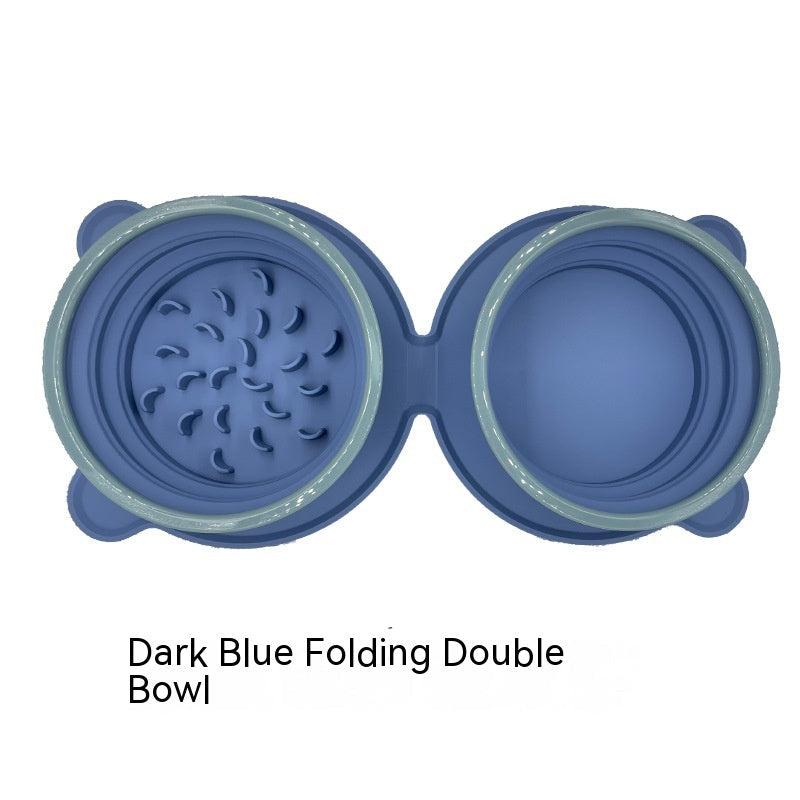 Portable Silicone Double Dog Food Bowls Foldable Non-Slip Cat Bowl Pet Travel Anti-Choking Feeding Bowl Outdoor - Pets Crazy Shops