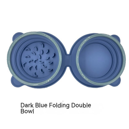 Portable Silicone Double Dog Food Bowls Foldable Non-Slip Cat Bowl Pet Travel Anti-Choking Feeding Bowl Outdoor - Pets Crazy Shops