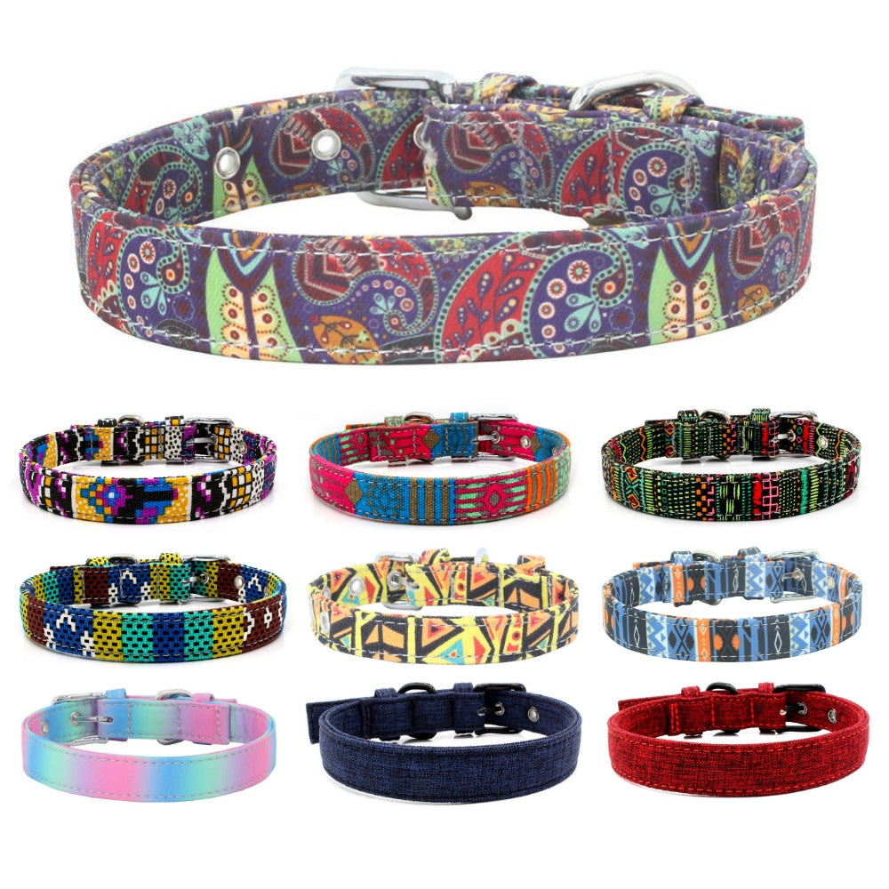 Pet Collar Double Layer Colorful Fabric Dog Collar Traction Dog Leash - Pets Crazy Shops