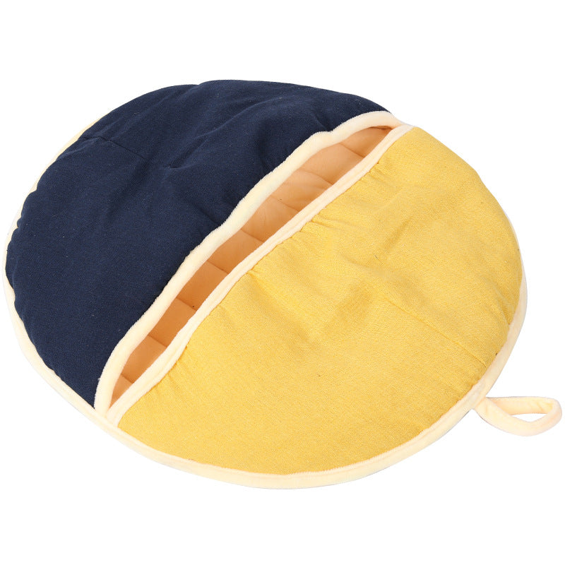 Round Fan Cotton And Linen Wool Warm Semi Enclosed Pet Nest For Cat Small Dog - Pets Crazy Shops
