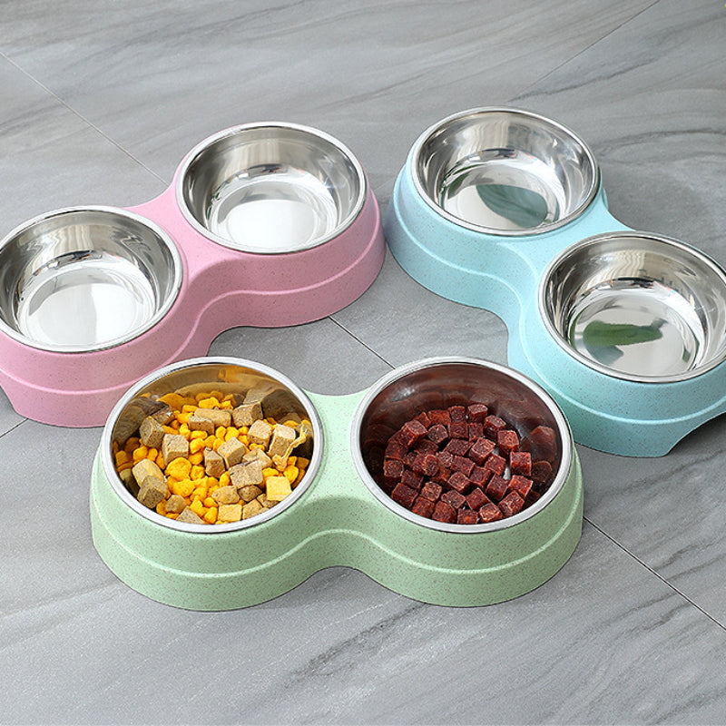 Double Pet Bowls Dog Food Water Feeder Stainless Steel Pet Drinking Dish Feeder Cat Puppy Feeding Supplies Small Dog Accessories - Pets Crazy Shops