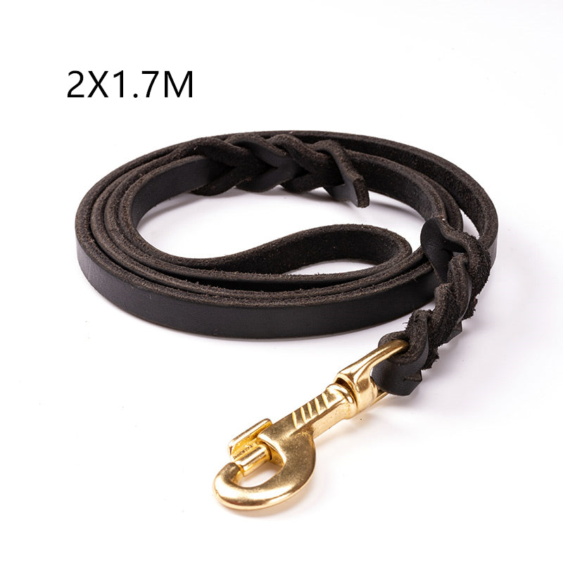 The first layer of leather dog leashes in the large dog chain demu training rope horse dog Golden Retriever dog rope - Pets Crazy Shops