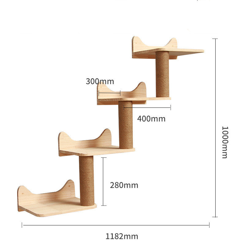 Pet Cat Climbing Frame Wall Type Solid Wood Wall Hanging Platform Ladder Pets Accessories - Pets Crazy Shops
