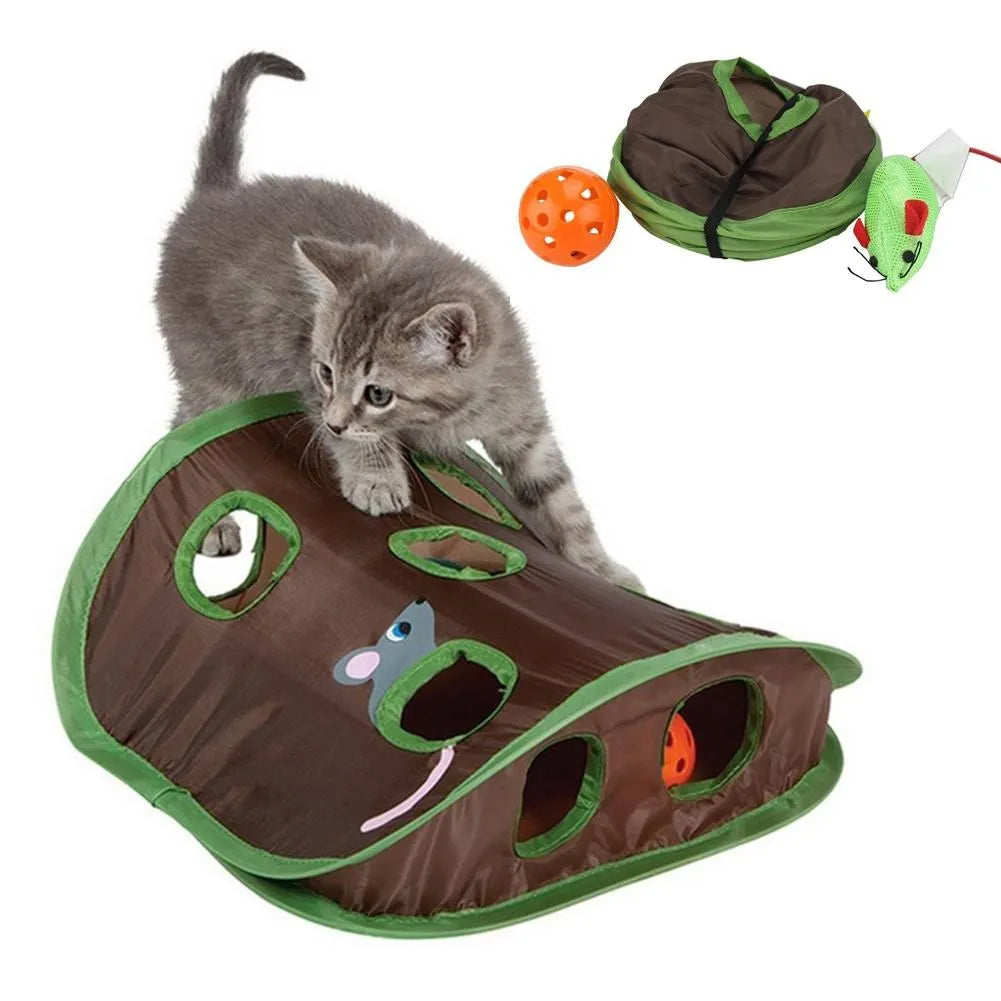 Cute Pet Cat Interactive Hide Seek Game 9 Holes Tunnel Mouse Hunt Intelligence Toy Pet Hidden Hole Kitten Foldable Toys - Pets Crazy Shops