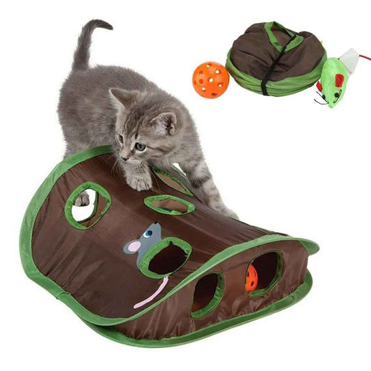 Cute Pet Cat Interactive Hide Seek Game 9 Holes Tunnel Mouse Hunt Intelligence Toy Pet Hidden Hole Kitten Foldable Toys  -  - Pets Crazy Shops -