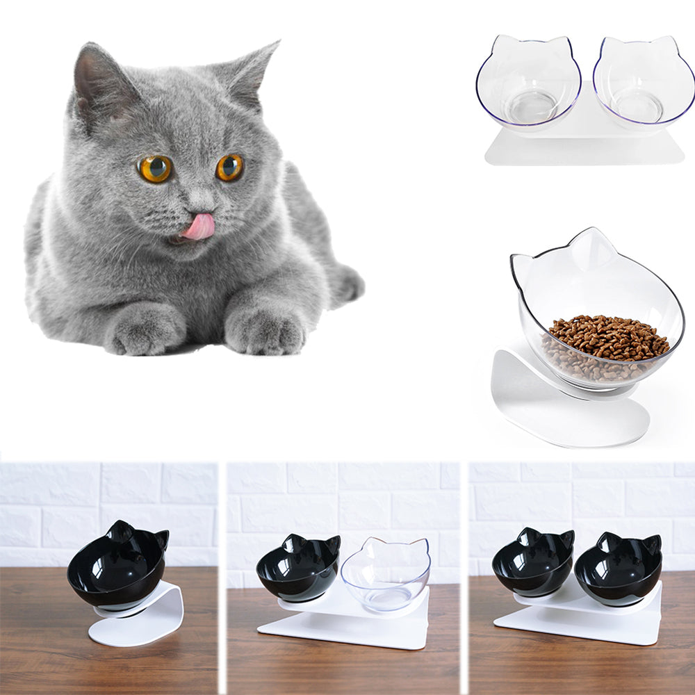 Cat Double Bowl Cat Food Bowl Protects Cervical Vertebra - Pets Crazy Shops