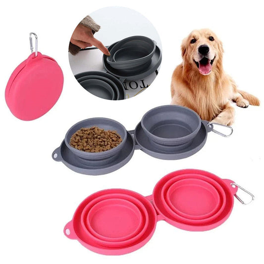 Collapsible Double Silicone Pet Bowl | Non-Slip Mat | 3 Colours