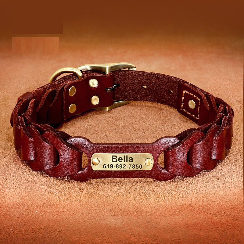 Dog Braided Leather Medium Large Dog Collar - Pets Crazy Shops