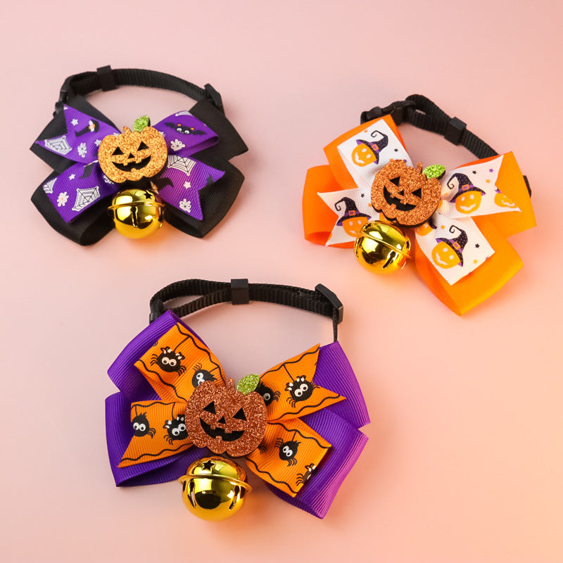 Pet Cat Dog Pumpkin Bow Tie Big Bell Decorations - Pets Crazy Shops