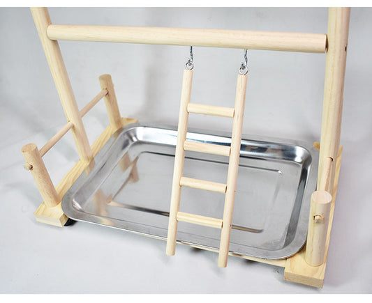 Solid Wood Toy Swing Climbing Ladder Shelf Peony Xuan Double-layer Stainless Steel Food Box - Pets Crazy Shops
