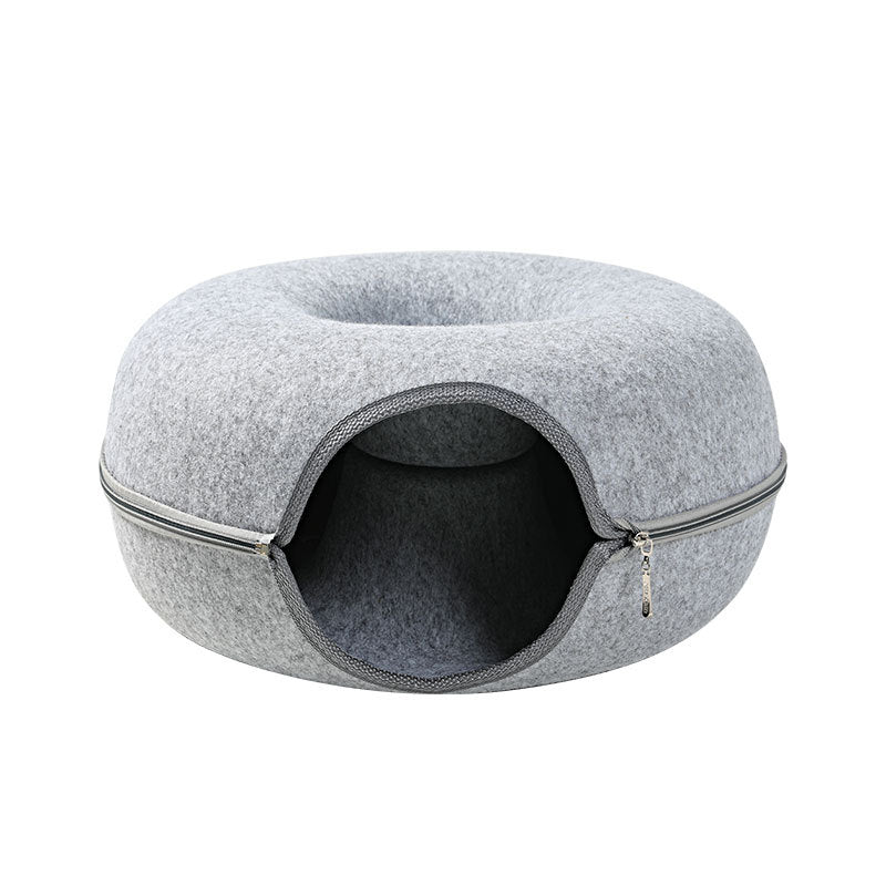 Four Seasons Available Cat Nest Round Woolen Felt Pet Dual-use Cat Nest Tunnel Interactive Training Toy Grey Felt Cat Nest - Pets Crazy Shops