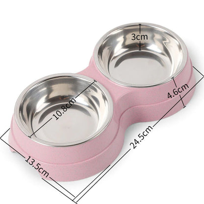 Double Pet Bowls Dog Food Water Feeder Stainless Steel Pet Drinking Dish Feeder Cat Puppy Feeding Supplies Small Dog Accessories - Pets Crazy Shops
