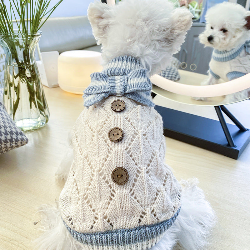 Bowknot Dog Clothes Cat Costume Hollow Knit Dog Sweater - Pets Crazy Shops