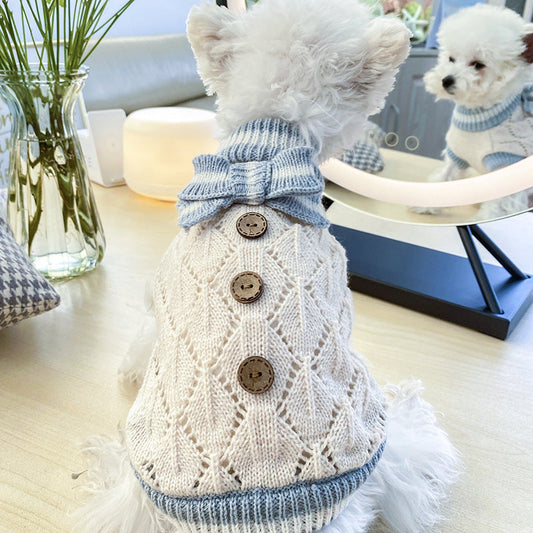 Bowknot Dog Clothes Cat Costume Hollow Knit Dog Sweater - Pets Crazy Shops