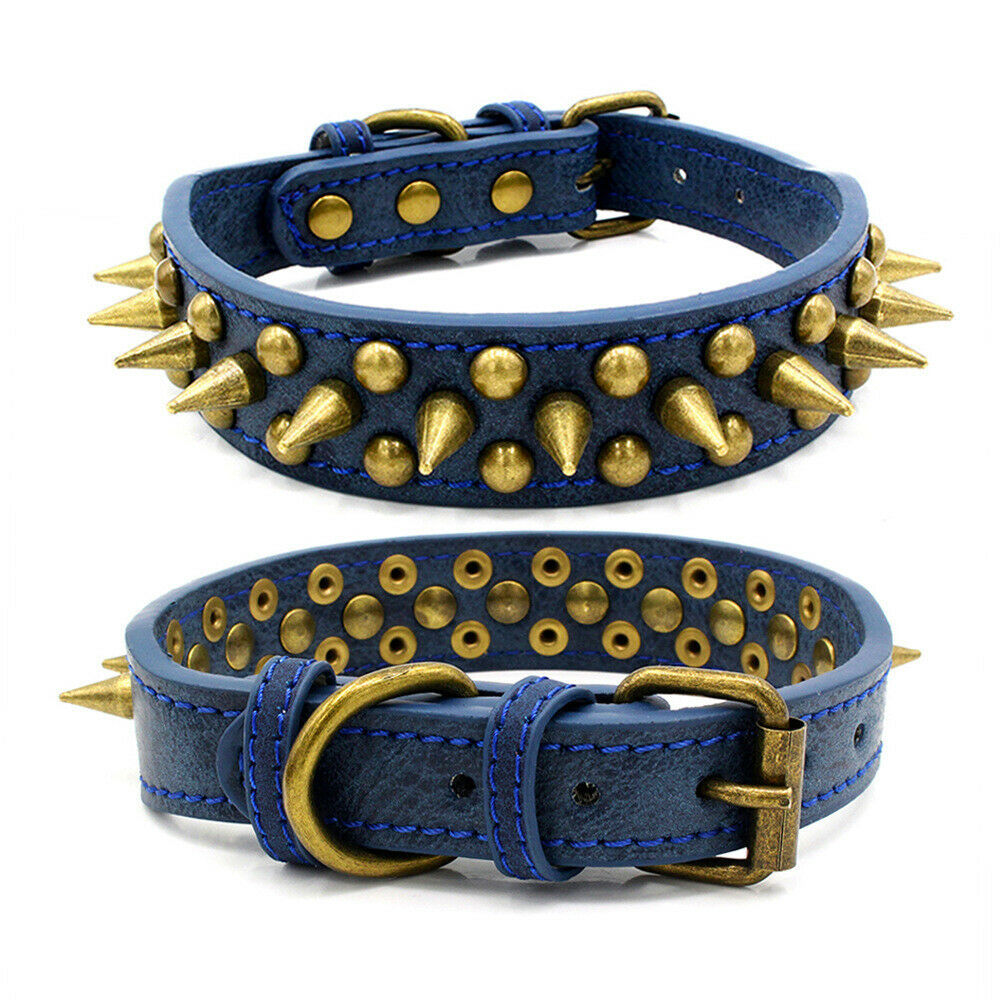 Retro Studded Spiked Rivet Large Dog Pet Leather Collar Pit Bull S-XL - Pets Crazy Shops