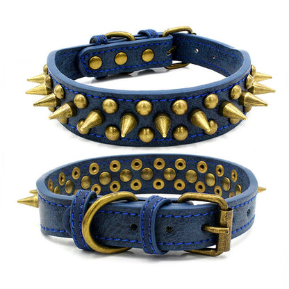 Retro Studded Spiked Rivet Large Dog Pet Leather Collar Pit Bull S-XL - Pets Crazy Shops