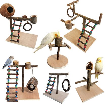 Solid Wood Parrot Station Frame Training Bird Shelf Parrot Toys - Pets Crazy Shops