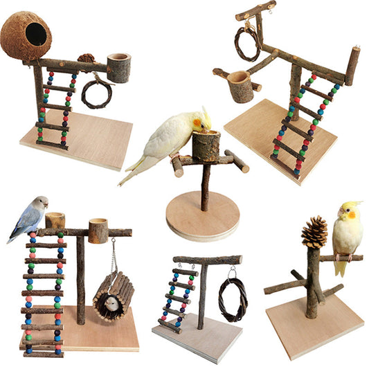 Solid Wood Parrot Station Frame Training Bird Shelf Parrot Toys - Pets Crazy Shops