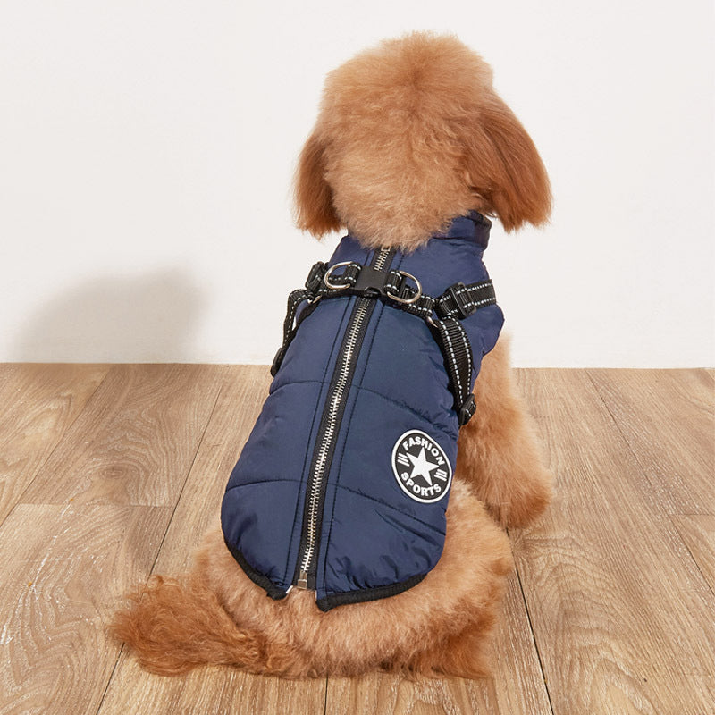 Pet Warm Dog Cotton-padded Clothes Fleece-lined Thickened Reflective Gallus - Pets Crazy Shops