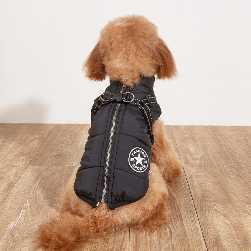 Pet Warm Dog Cotton-padded Clothes Fleece-lined Thickened Reflective Gallus - Pets Crazy Shops