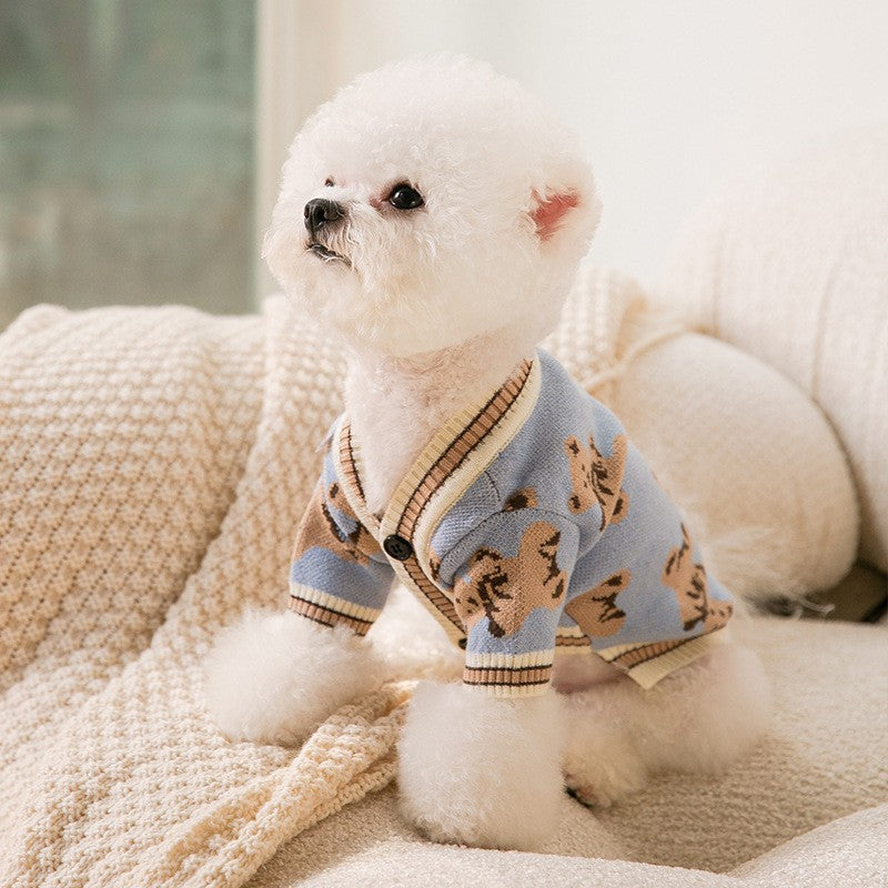 Dog Striped Knitted Sweater Cardigan Clothing - Pets Crazy Shops